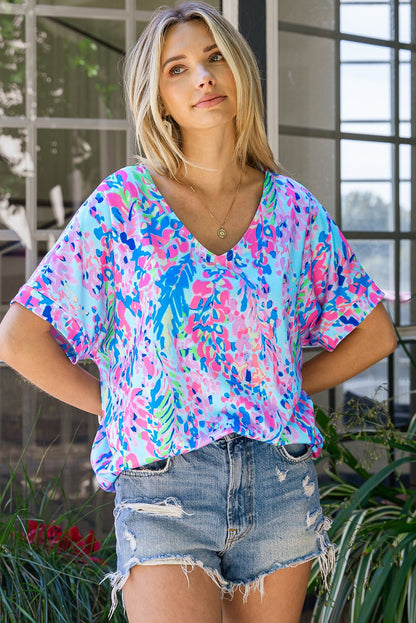 Elegant Printed V - Neck Tee Shirt - adritiX