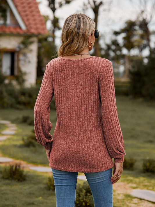 Elegant Round Neck Button - Down Long Sleeve Tee - adritiX
