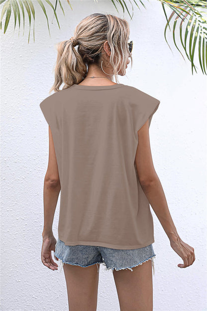 Elegant Round Neck Cap Sleeve Tee - adritiX