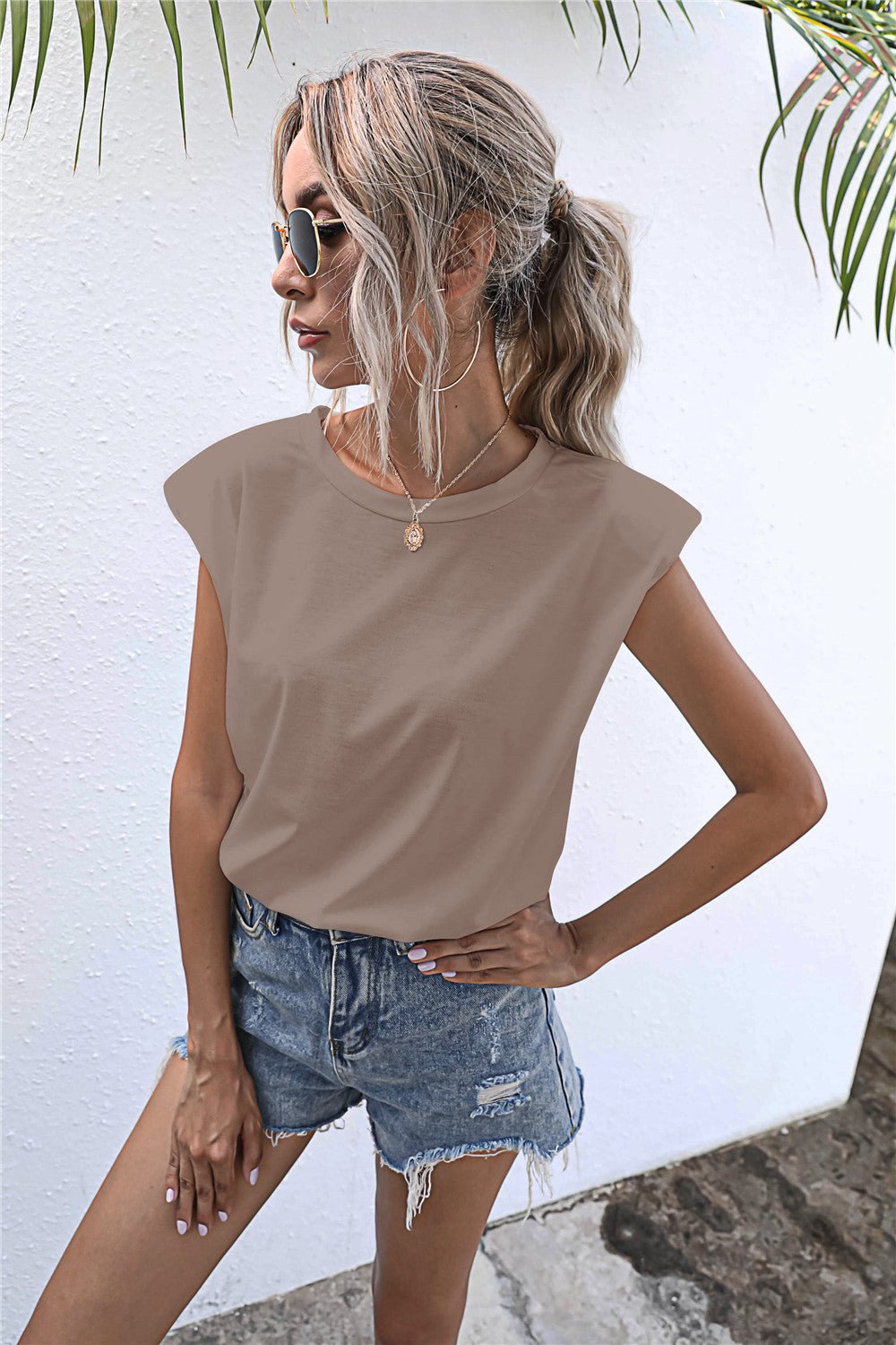 Elegant Round Neck Cap Sleeve Tee - adritiX