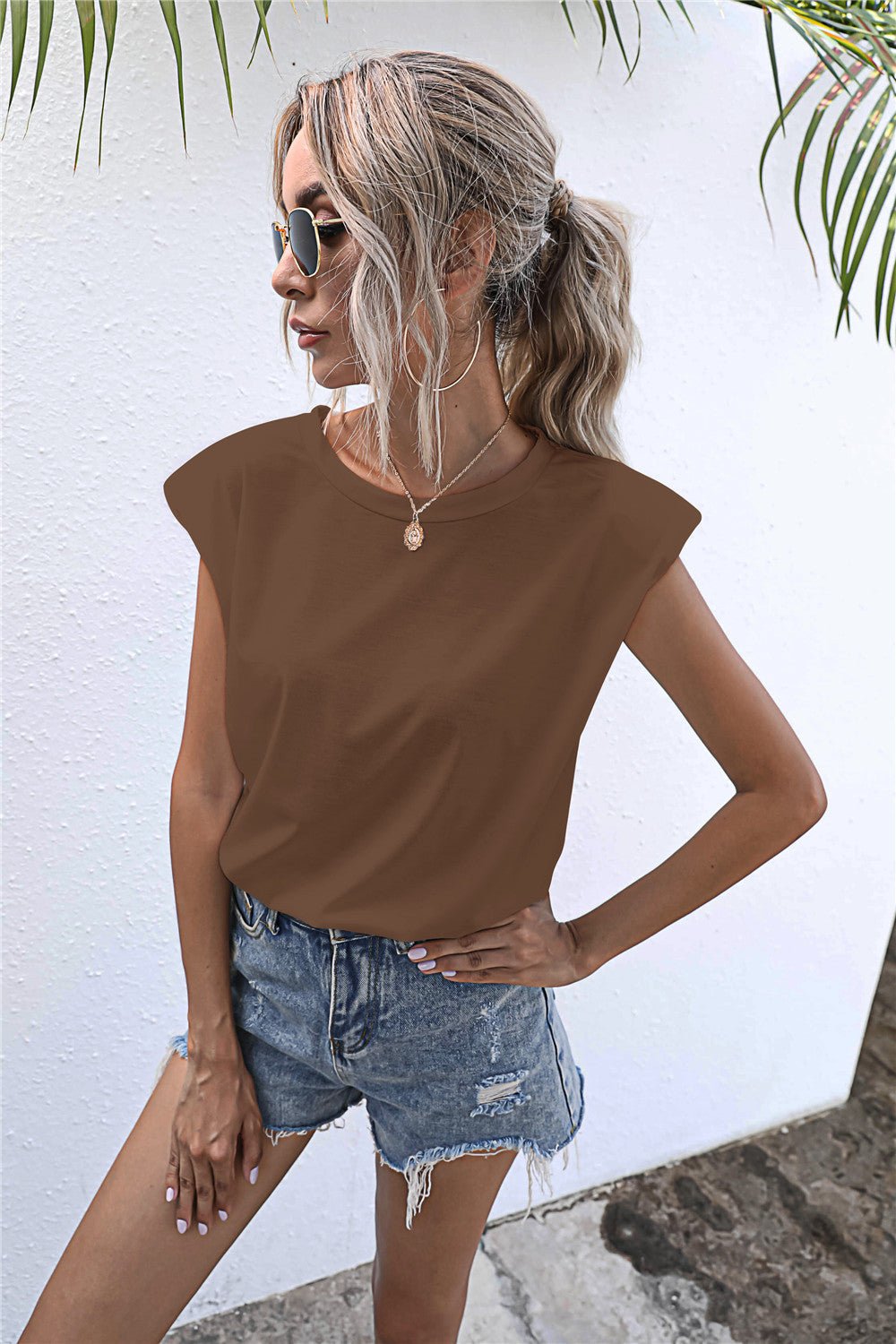 Elegant Round Neck Cap Sleeve Tee - adritiX