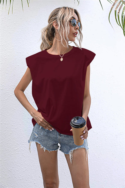 Elegant Round Neck Cap Sleeve Tee - adritiX