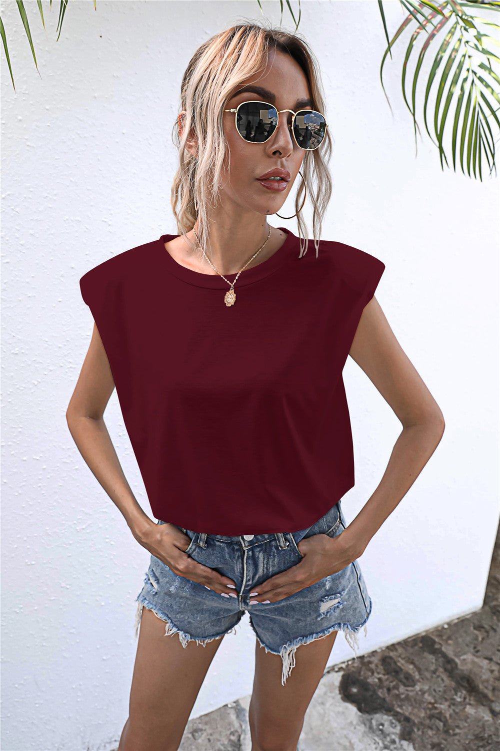 Elegant Round Neck Cap Sleeve Tee - adritiX