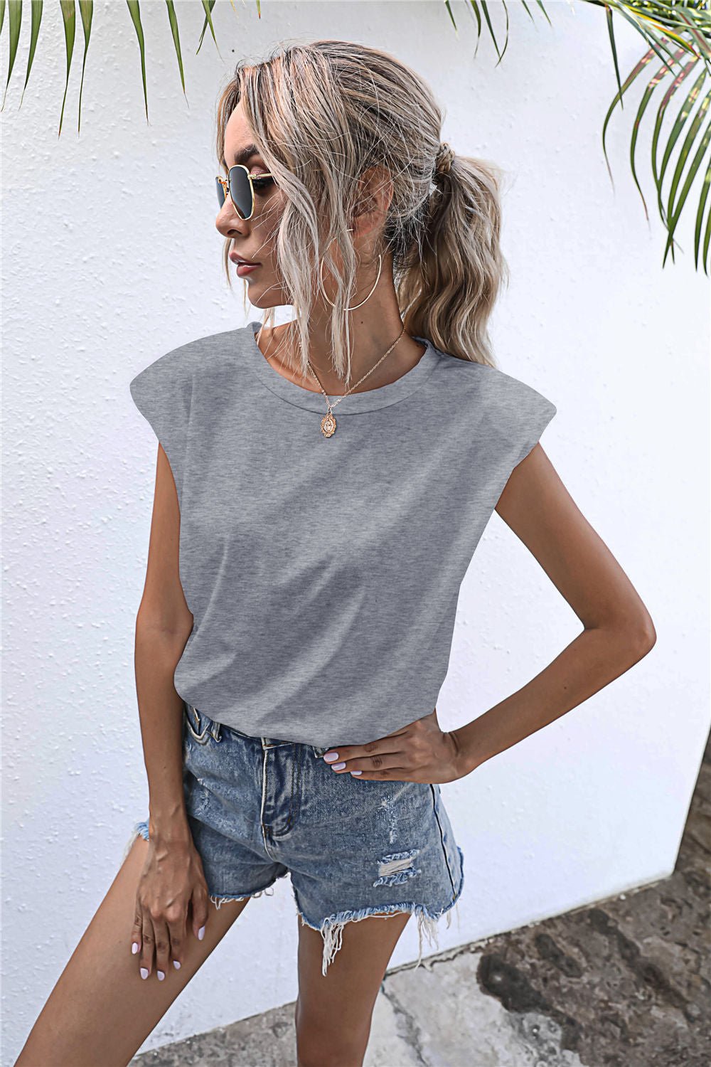 Elegant Round Neck Cap Sleeve Tee - adritiX