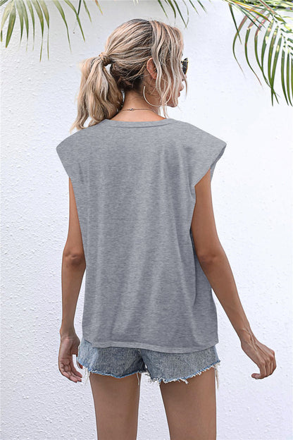 Elegant Round Neck Cap Sleeve Tee - adritiX