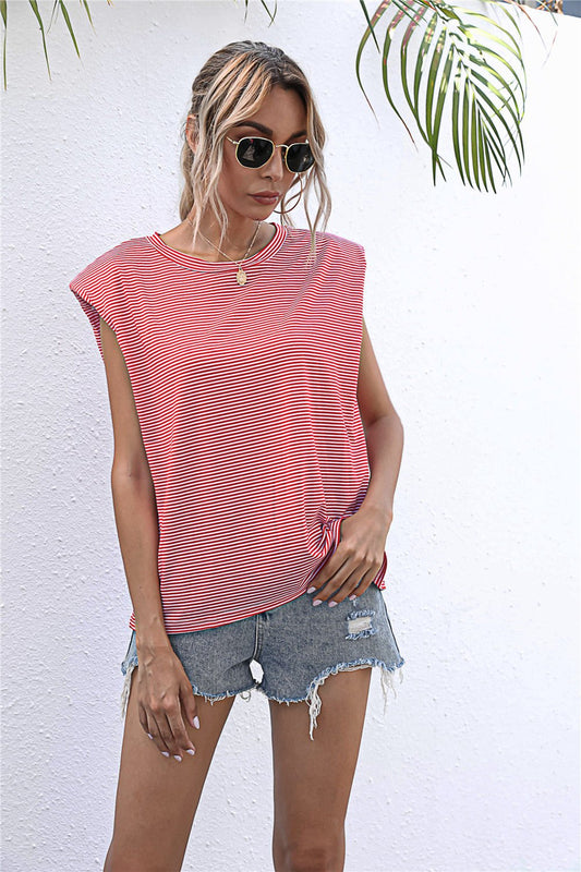 Elegant Round Neck Cap Sleeve Tee - adritiX
