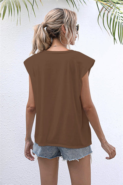 Elegant Round Neck Cap Sleeve Tee - adritiX
