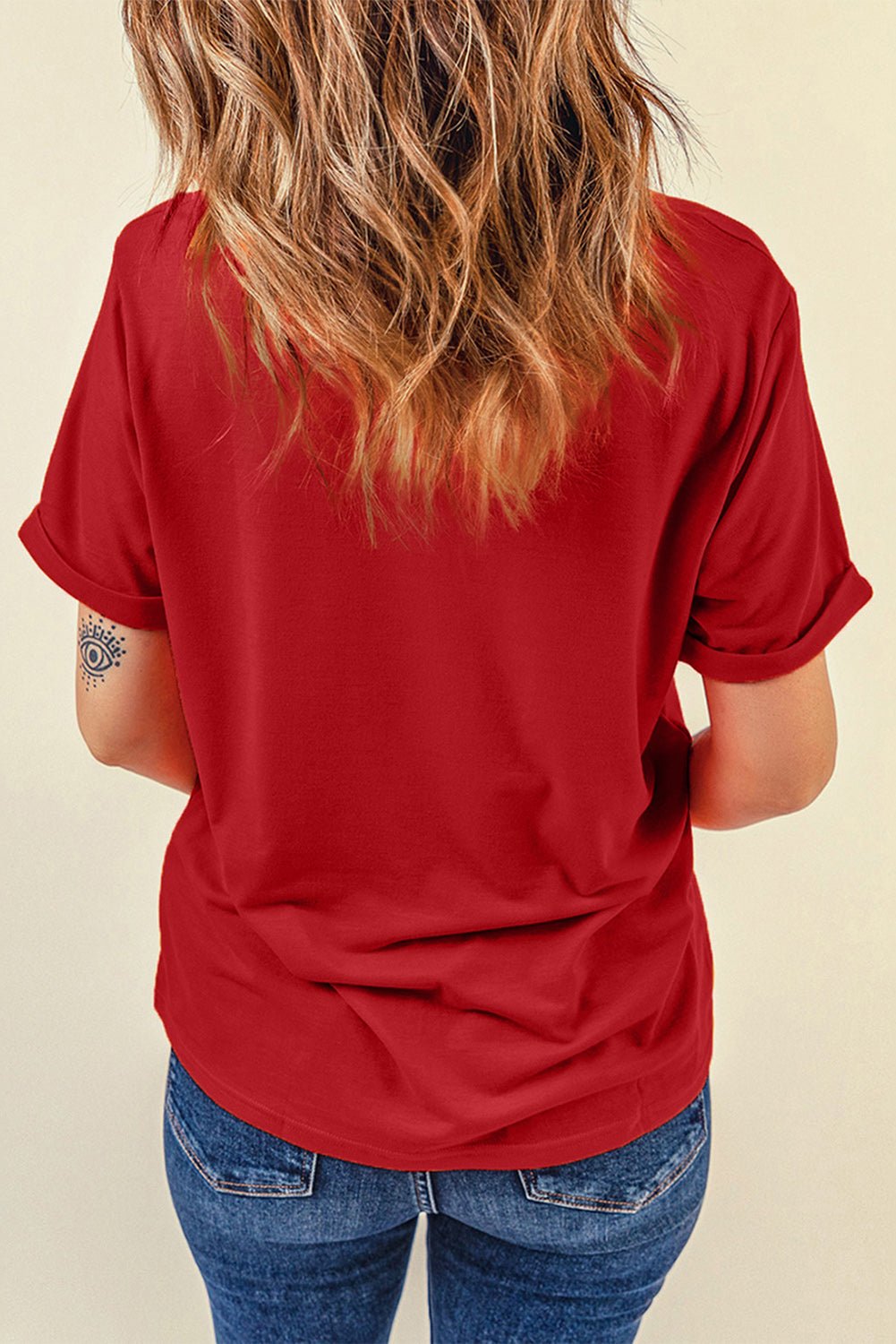 Elegant Round Neck Cuffed Short Sleeve Tee - adritiX