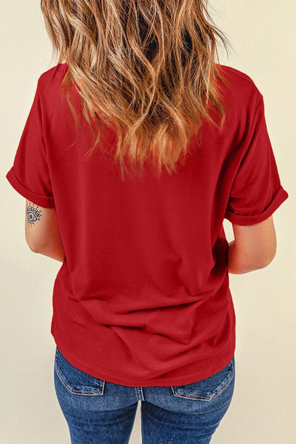 Elegant Round Neck Cuffed Short Sleeve Tee - adritiX