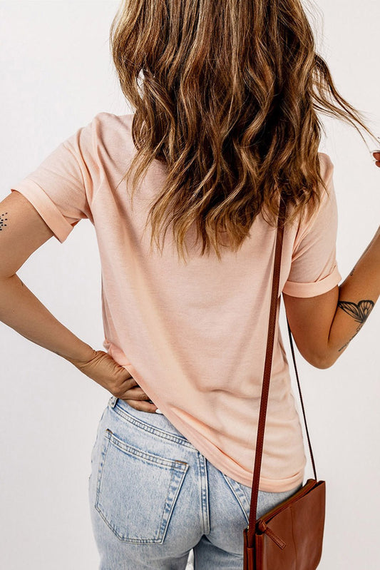 Elegant Round Neck Cuffed Short Sleeve Tee - adritiX