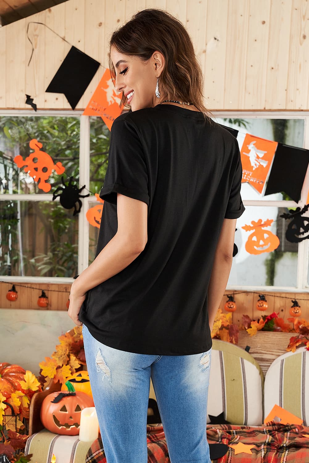 Elegant Round Neck Cuffed Short Sleeve Tee - adritiX