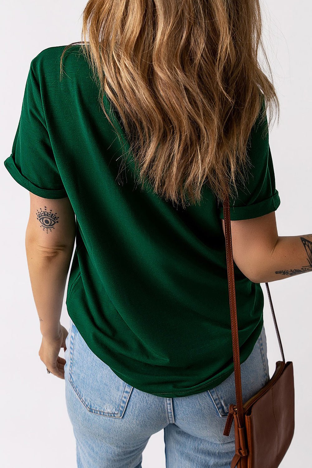 Elegant Round Neck Cuffed Short Sleeve Tee - adritiX