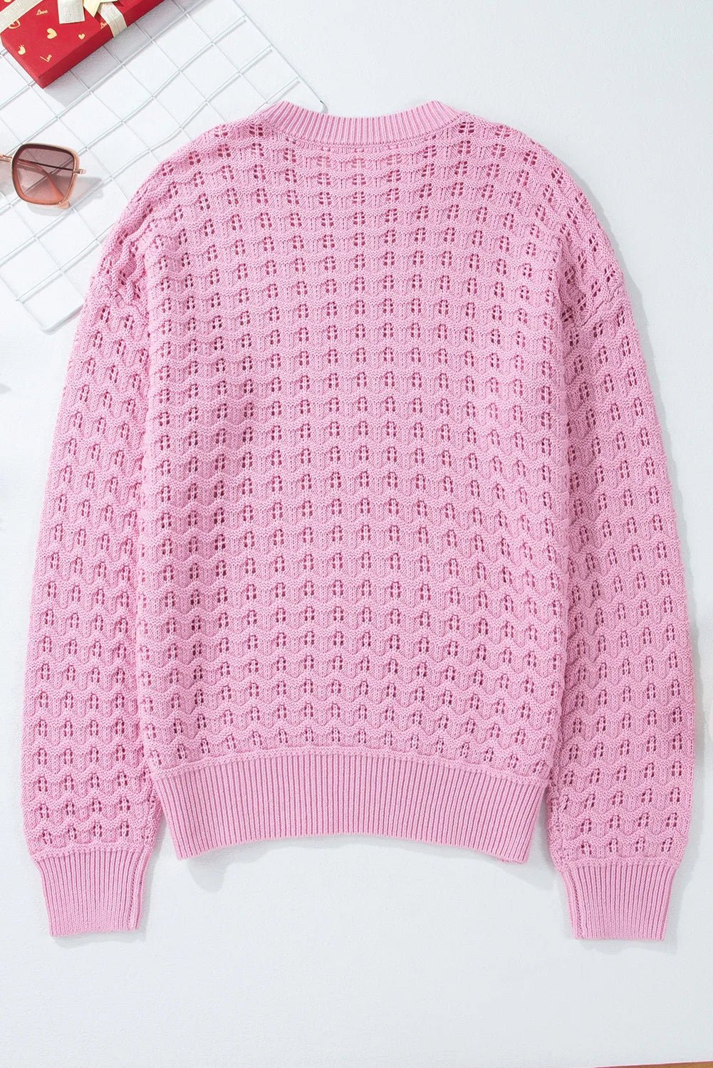 Elegant Round Neck Dropped Shoulder Long Sleeve Sweater - adritiX