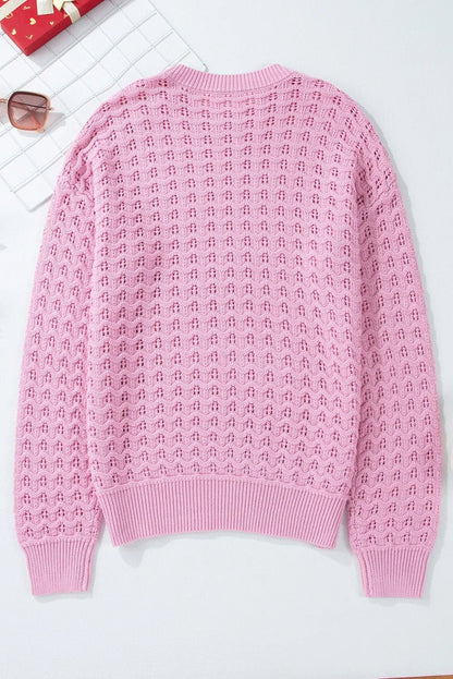 Elegant Round Neck Dropped Shoulder Long Sleeve Sweater - adritiX