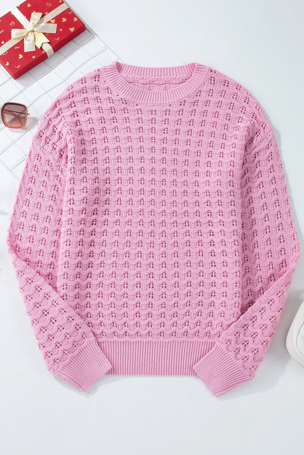 Elegant Round Neck Dropped Shoulder Long Sleeve Sweater - adritiX