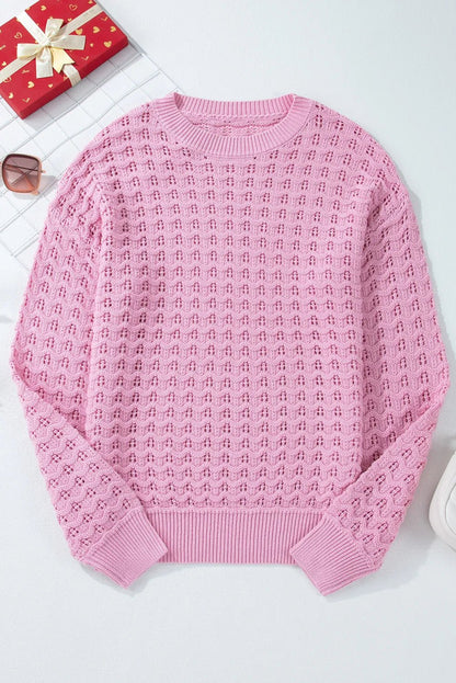 Elegant Round Neck Dropped Shoulder Long Sleeve Sweater - adritiX