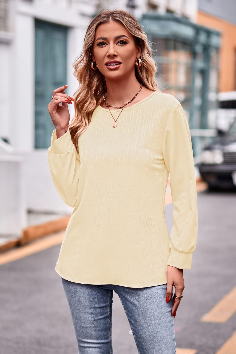 Elegant Round Neck Long Sleeve Tee - adritiX