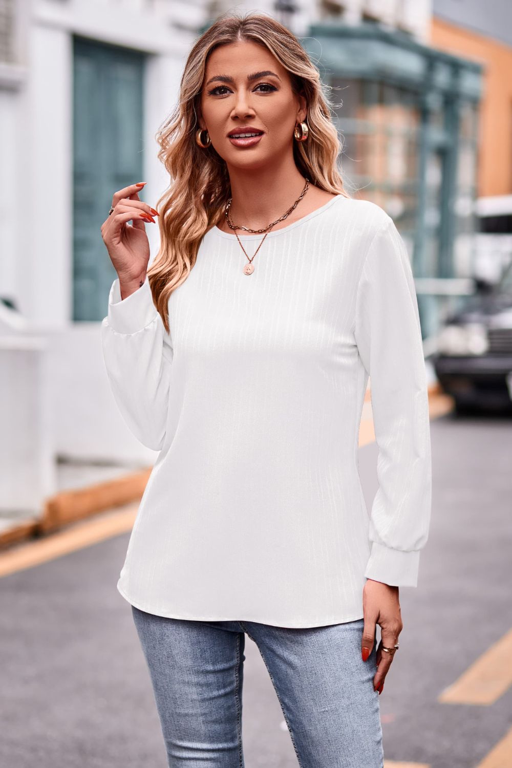 Elegant Round Neck Long Sleeve Tee - adritiX