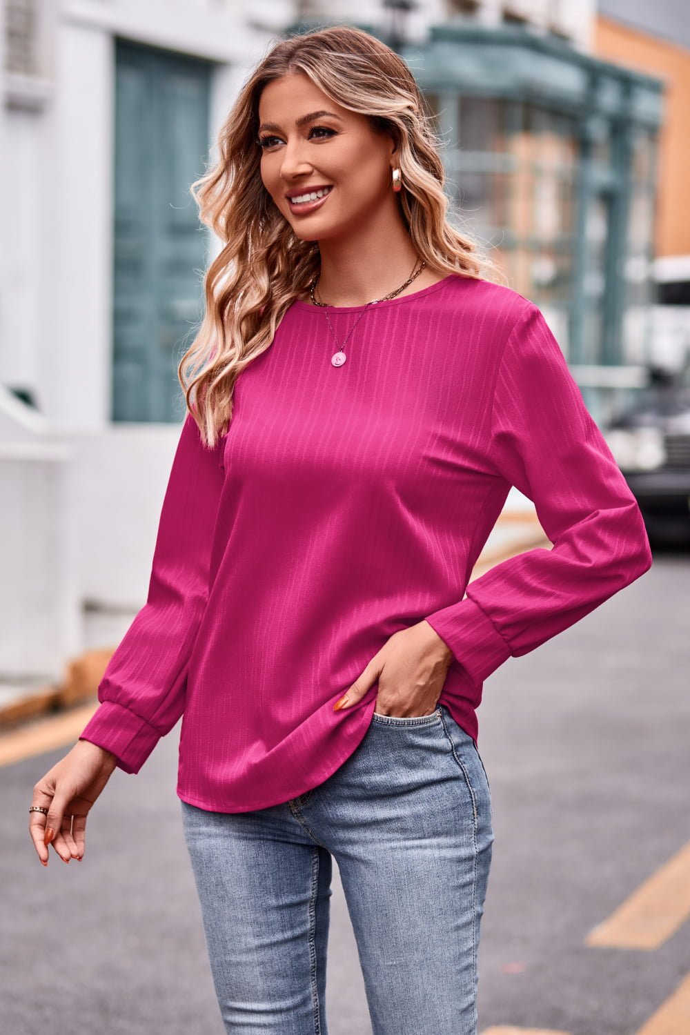 Elegant Round Neck Long Sleeve Tee - adritiX