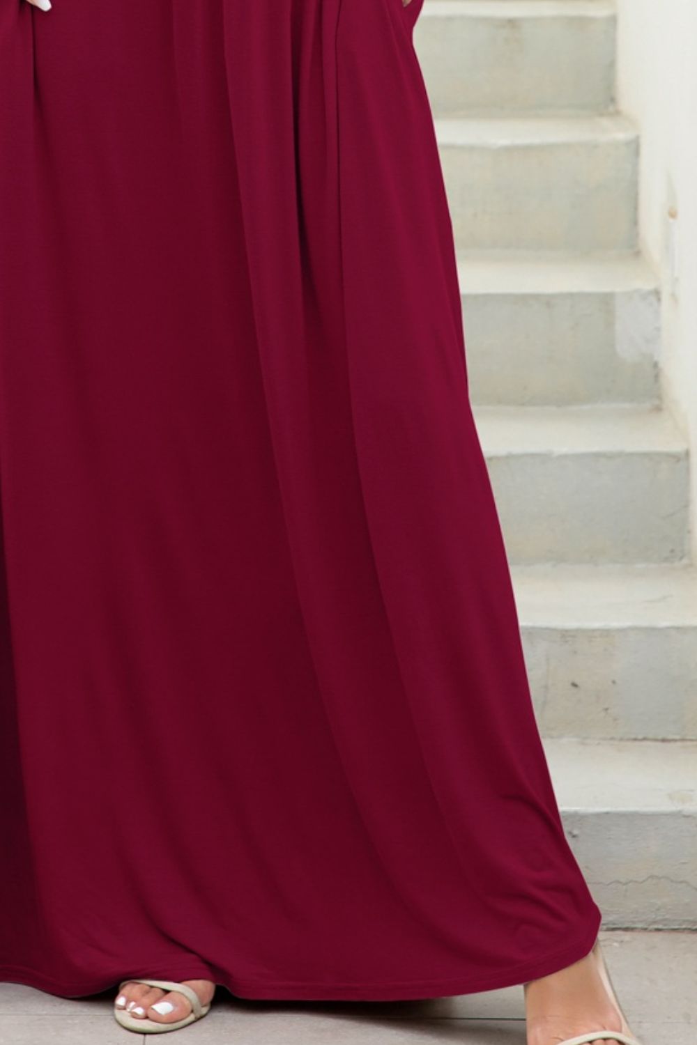 Elegant Round Neck Maxi Tee Dress with Pockets - adritiX
