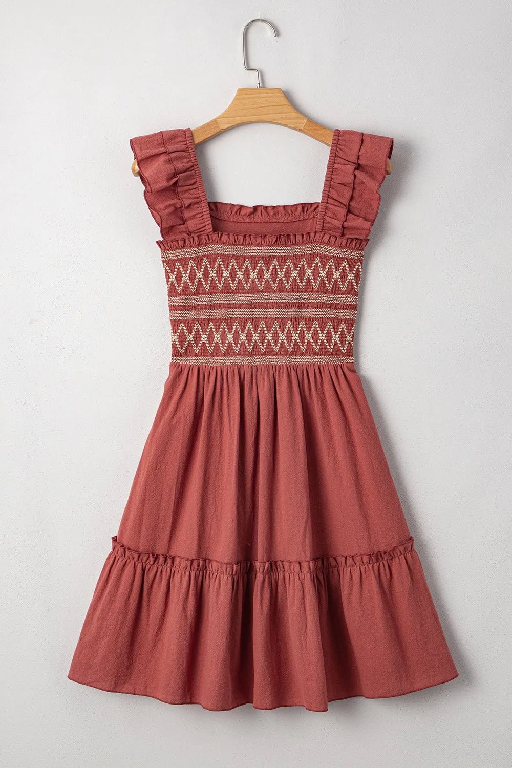 Elegant Ruffled Smocked Cap Sleeve Mini Dress - adritiX