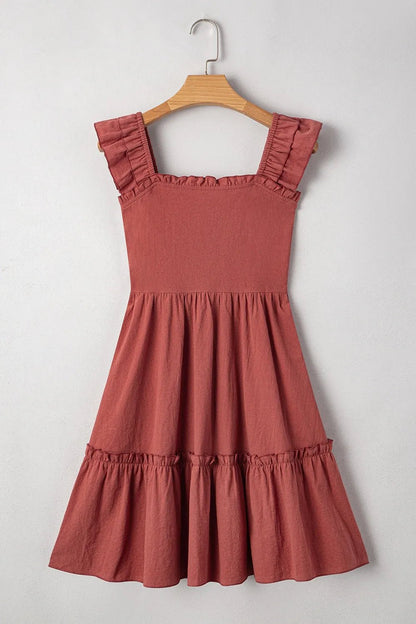 Elegant Ruffled Smocked Cap Sleeve Mini Dress - adritiX