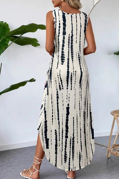 Elegant Scoop Neck Sleeveless Dress with Pockets - adritiX