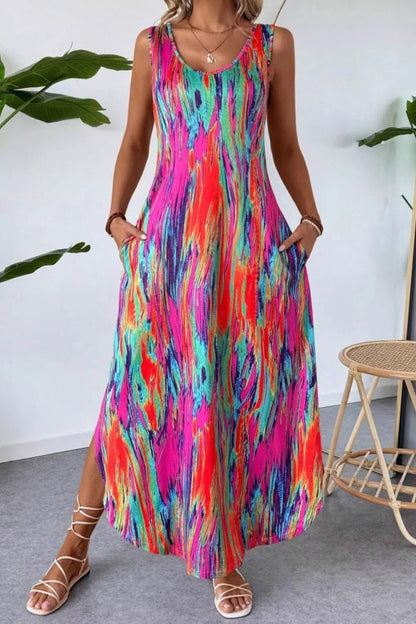 Elegant Scoop Neck Sleeveless Dress with Pockets - adritiX