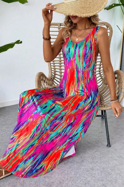 Elegant Scoop Neck Sleeveless Dress with Pockets - adritiX