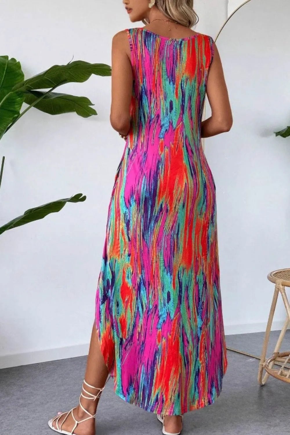 Elegant Scoop Neck Sleeveless Dress with Pockets - adritiX