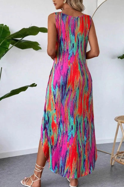 Elegant Scoop Neck Sleeveless Dress with Pockets - adritiX