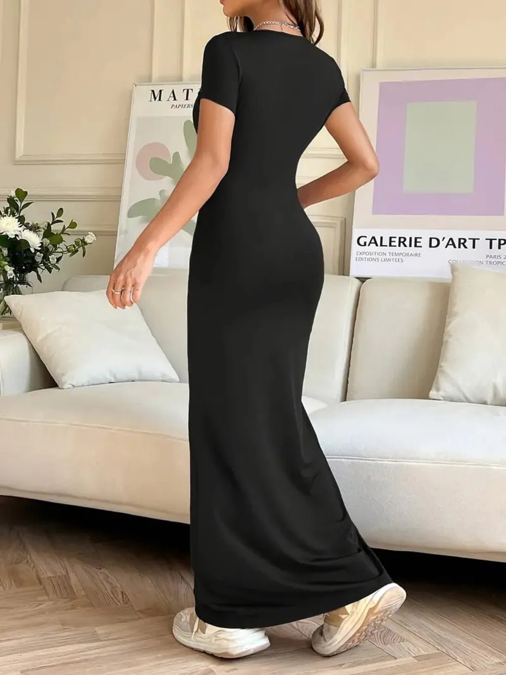 Elegant Short Sleeve Maxi Tee Dress - adritiX