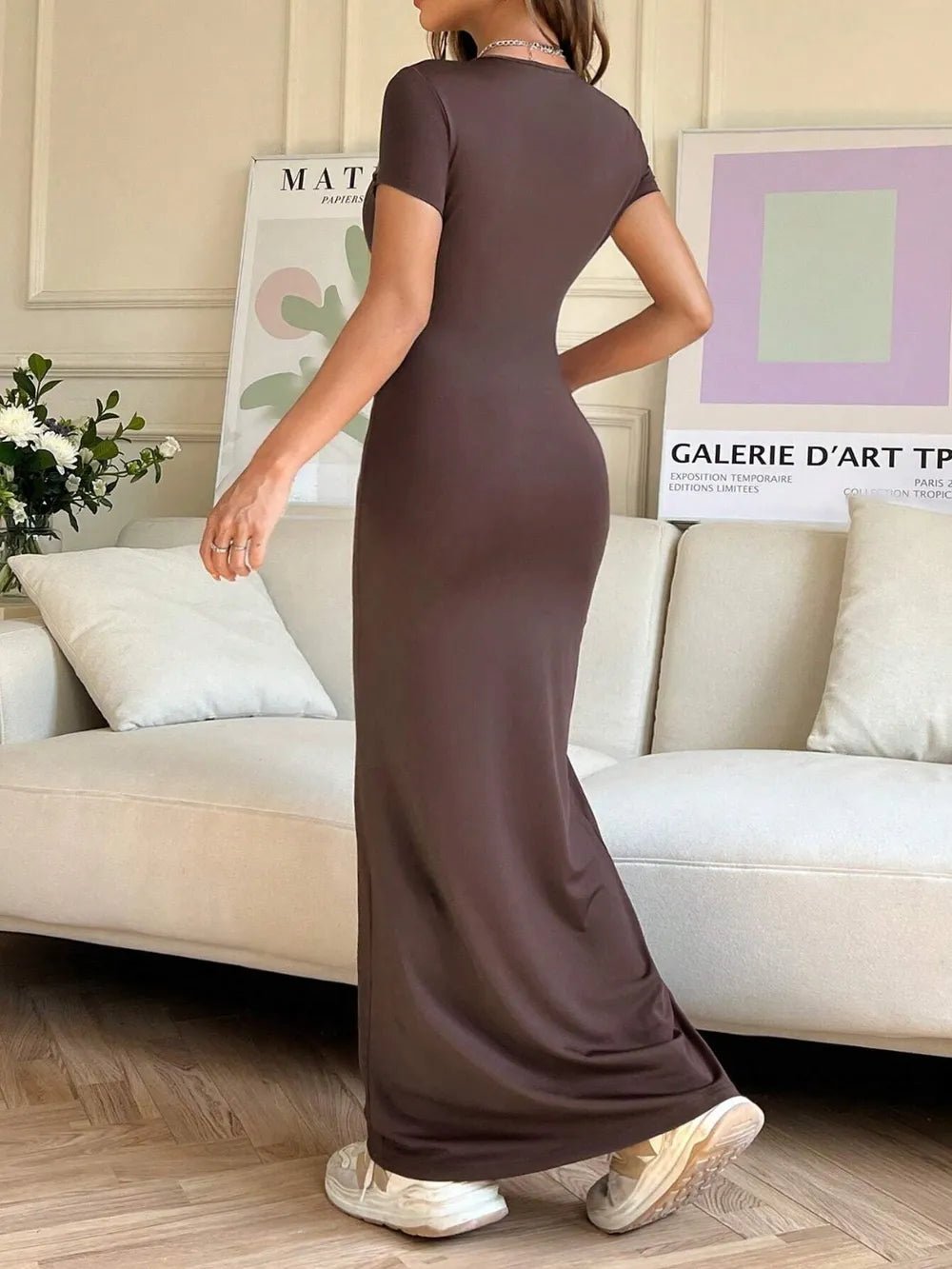 Elegant Short Sleeve Maxi Tee Dress - adritiX