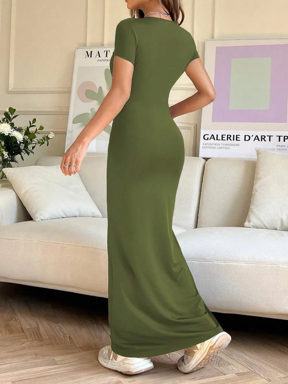 Elegant Short Sleeve Maxi Tee Dress - adritiX