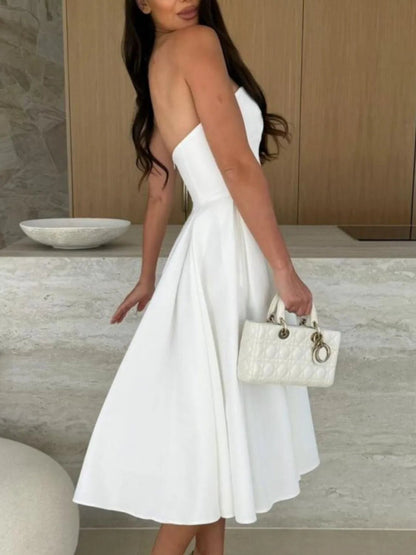 Elegant Solid Color Tube Midi Dress - adritiX