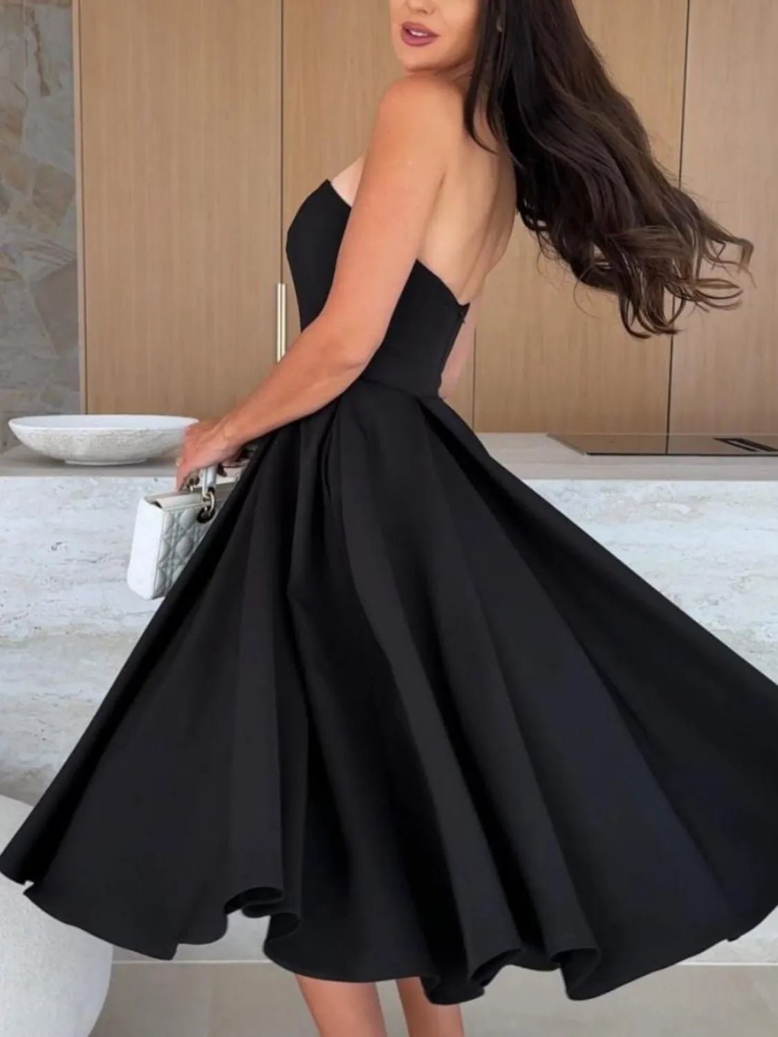 Elegant Solid Color Tube Midi Dress - adritiX