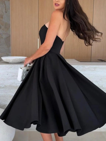Elegant Solid Color Tube Midi Dress - adritiX