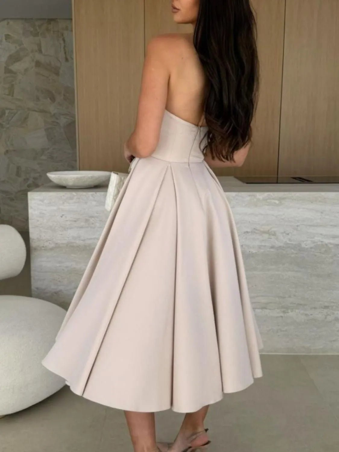 Elegant Solid Color Tube Midi Dress - adritiX