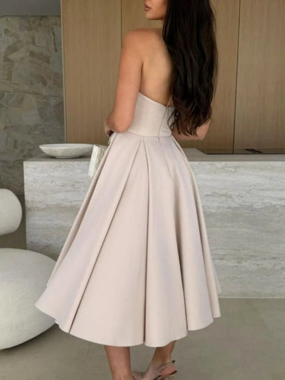 Elegant Solid Color Tube Midi Dress - adritiX