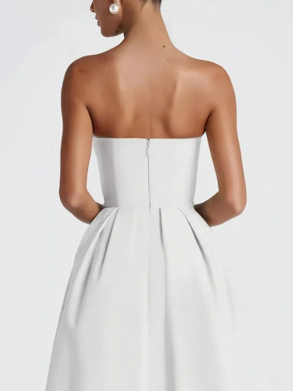 Elegant Solid Color Tube Midi Dress - adritiX
