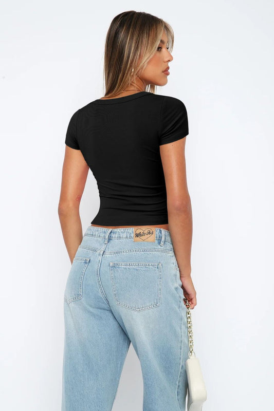 Elegant Square Neck Short Sleeve Tee - adritiX
