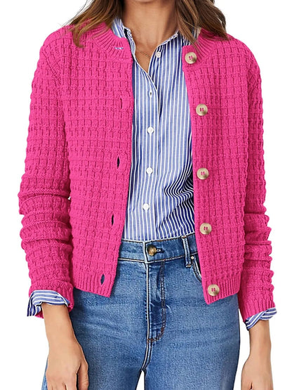 Elegant Textured Knit Button - Front Cardigan - adritiX