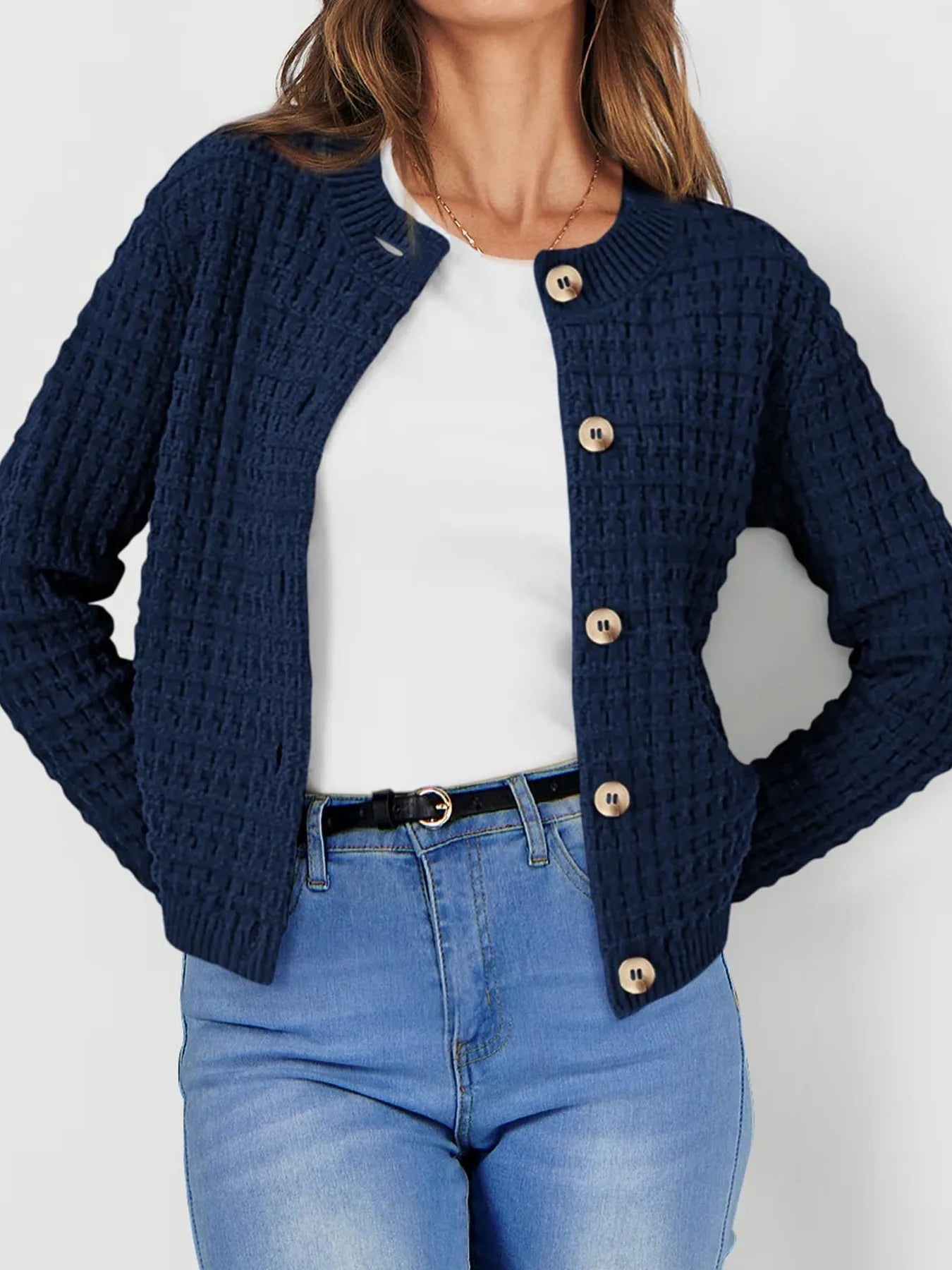 Elegant Textured Knit Button - Front Cardigan - adritiX