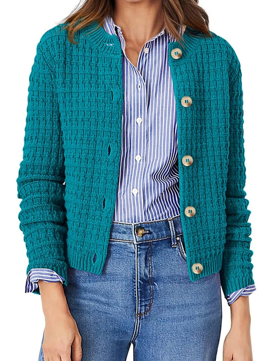Elegant Textured Knit Button - Front Cardigan - adritiX