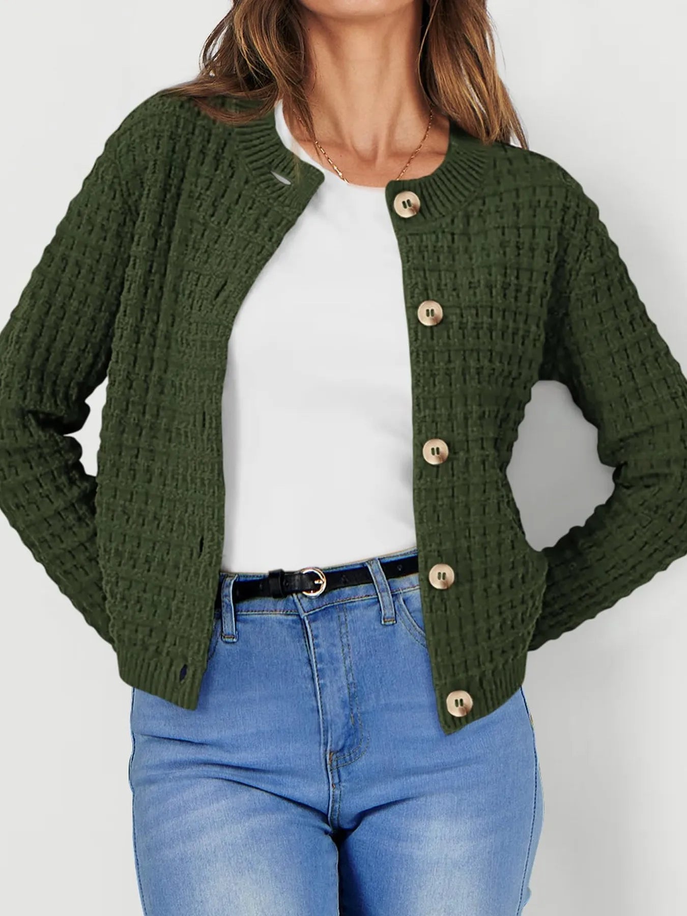 Elegant Textured Knit Button - Front Cardigan - adritiX