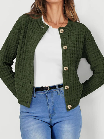 Elegant Textured Knit Button - Front Cardigan - adritiX