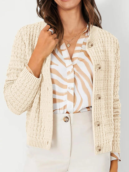 Elegant Textured Knit Button - Front Cardigan - adritiX