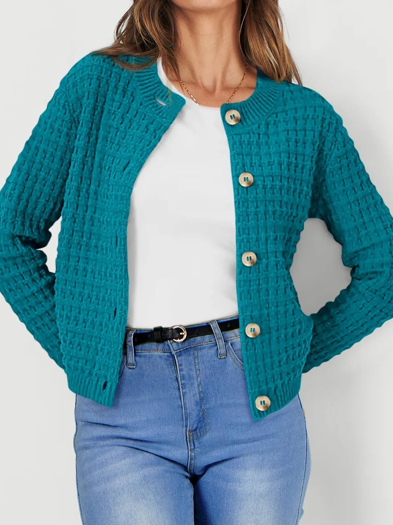 Elegant Textured Knit Button - Front Cardigan - adritiX