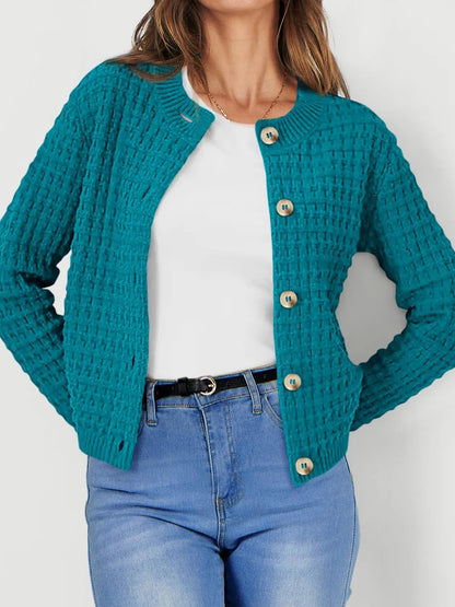 Elegant Textured Knit Button - Front Cardigan - adritiX