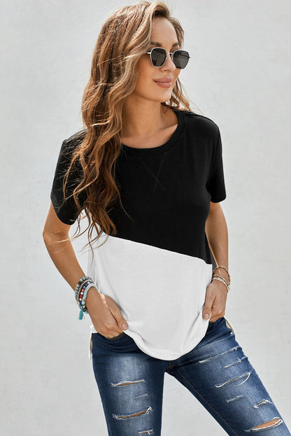 Elegant Two - Tone Round Neck Tee - adritiX